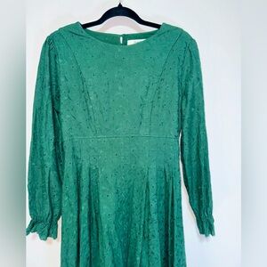 Simple Retro Women's Dress SzXL Dark Green Lace Long Sleeve Casual Holiday Retro